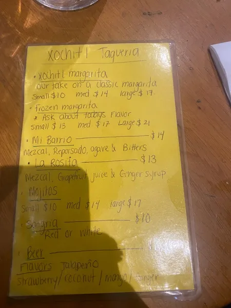 Menu Xochitl Taqueria