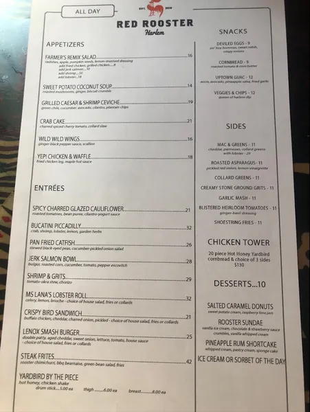 Menu Red Rooster Harlem