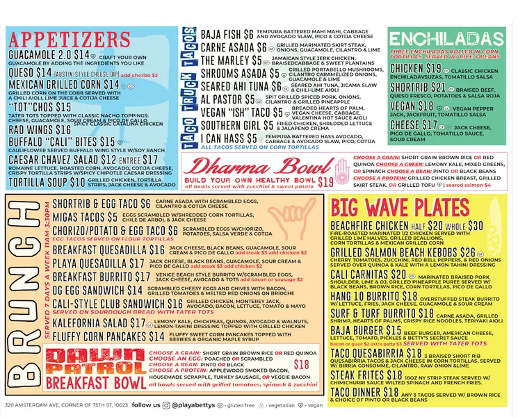 Menu Playa Betty’s