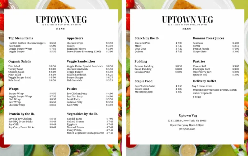 Menu Uptown Veg