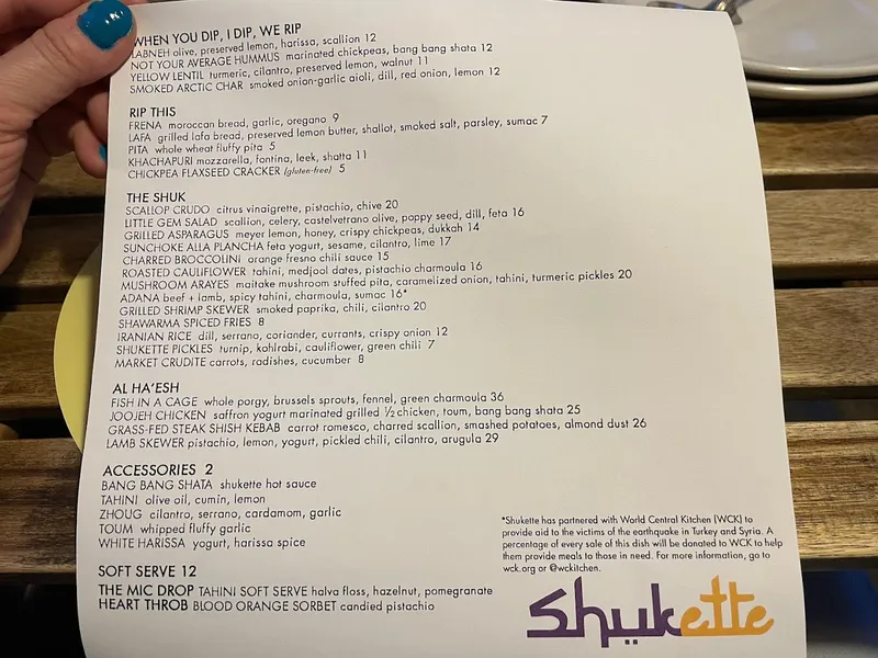 Menu Shukette