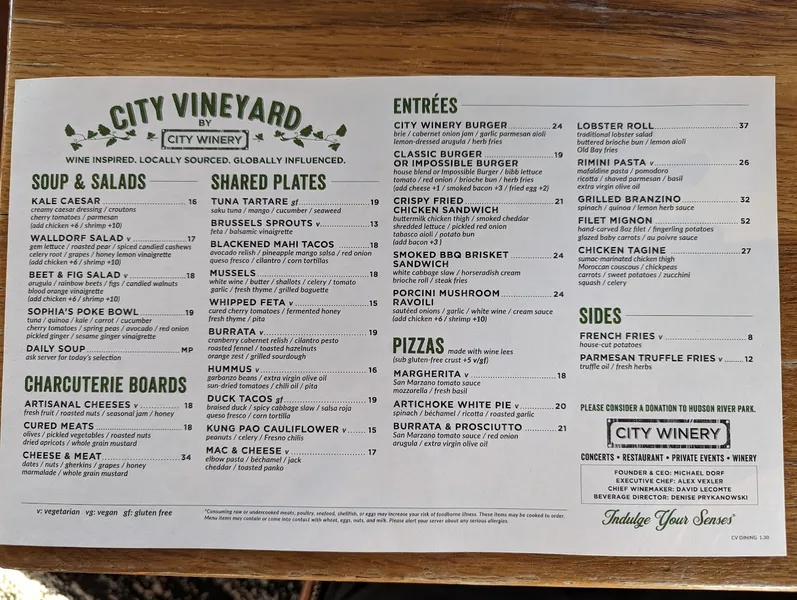 Menu City Vineyard