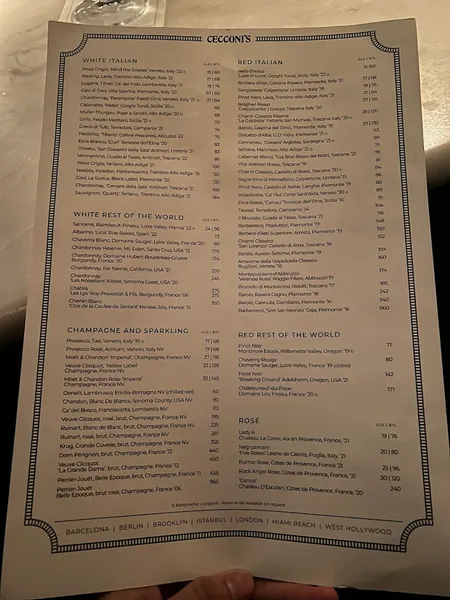 Menu Cecconi's DUMBO