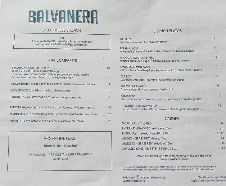 Menu Balvanera