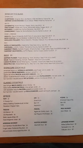 Menu Loring Place