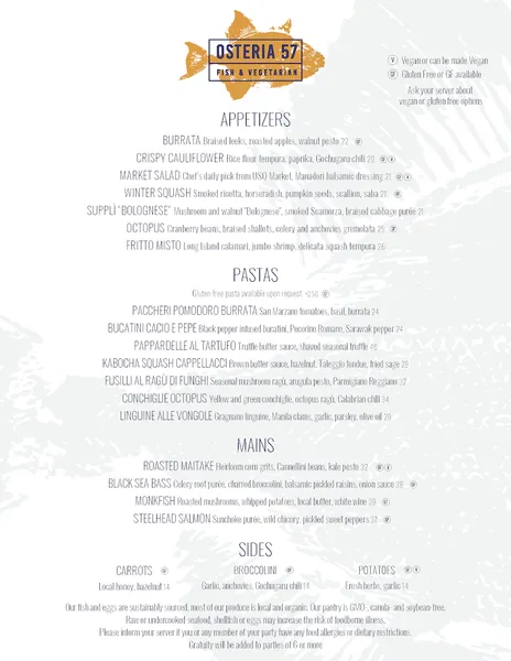 Menu Osteria 57