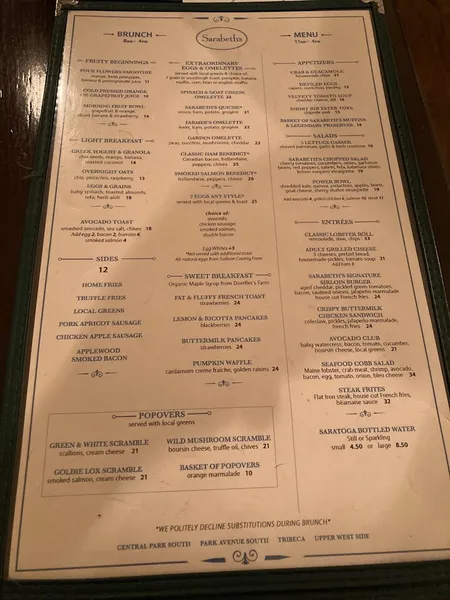 Menu Sarabeth's