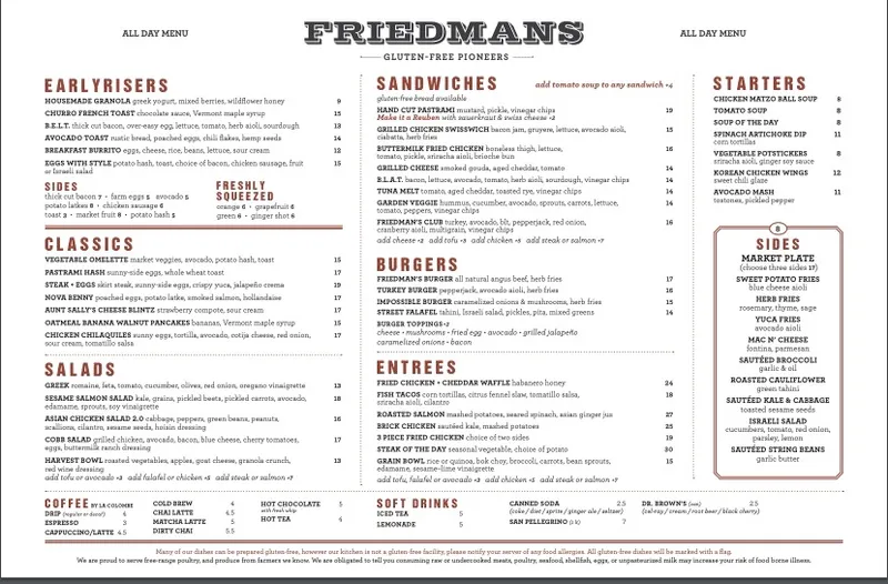 Menu Friedman’s