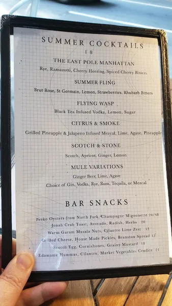 Menu The East Pole