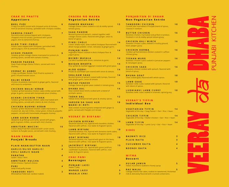 Menu Veeray da Dhaba