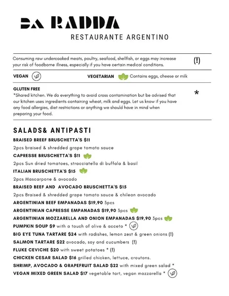 Menu DA RADDA 7th Street