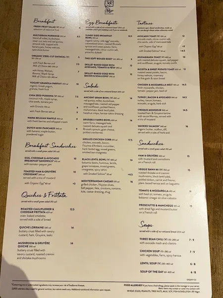 Menu Le Pain Quotidien