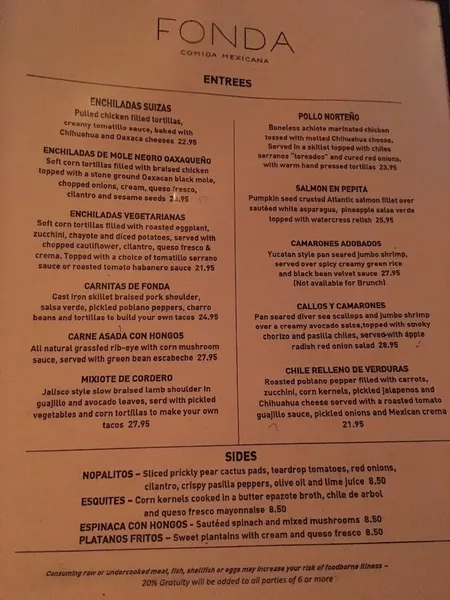 Menu Fonda