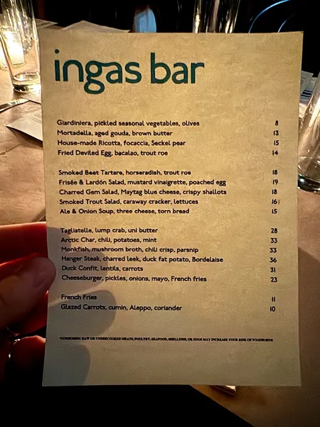 Menu Ingas Bar