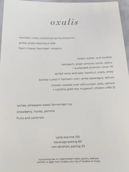 Menu Oxalis