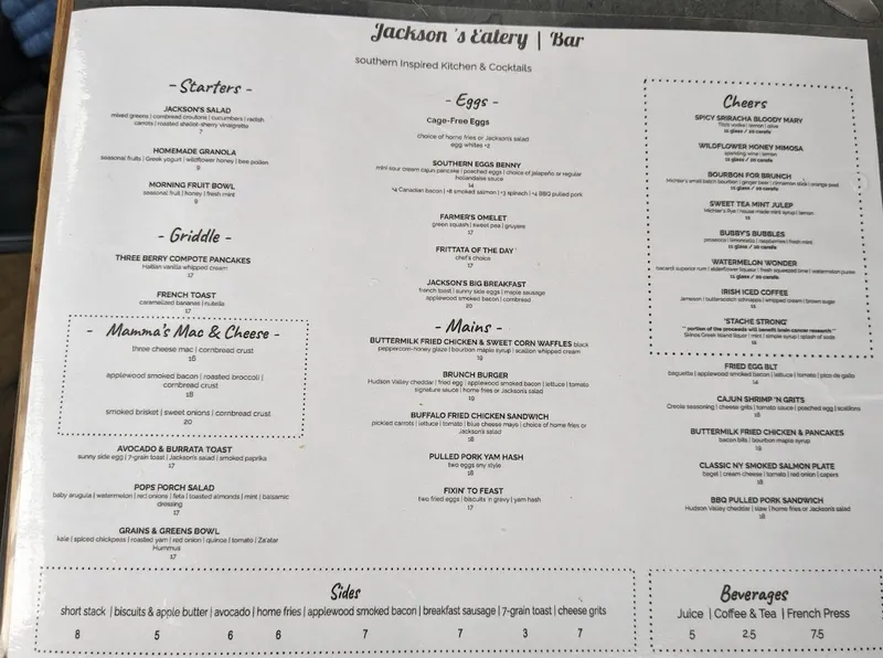 Menu Jackson's Eatery | Bar