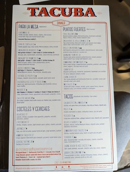 Menu Tacuba