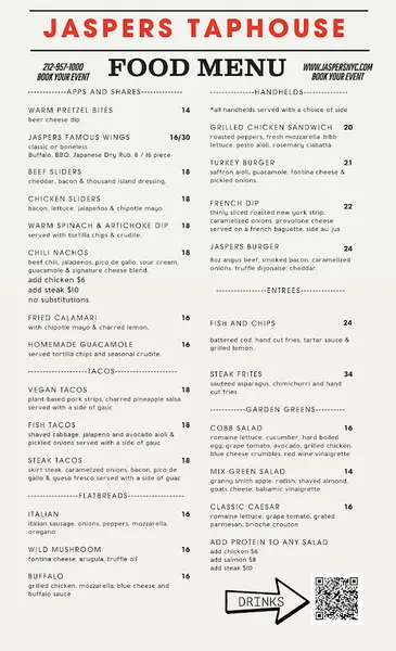 Menu Jasper's Taphouse & Kitchen