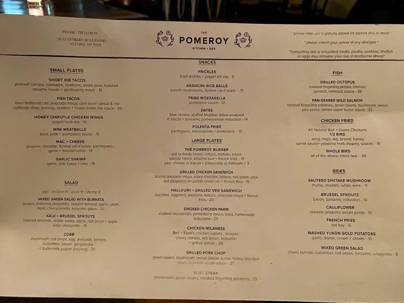 Menu The Pomeroy