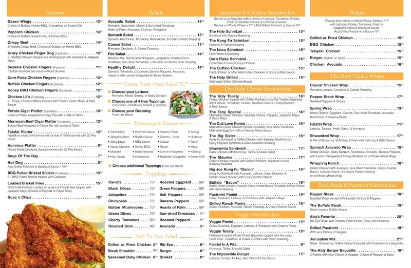 Menu Holy Schnitzel (Upper West Side)