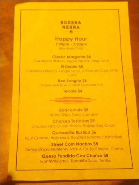 Menu Bodega Negra