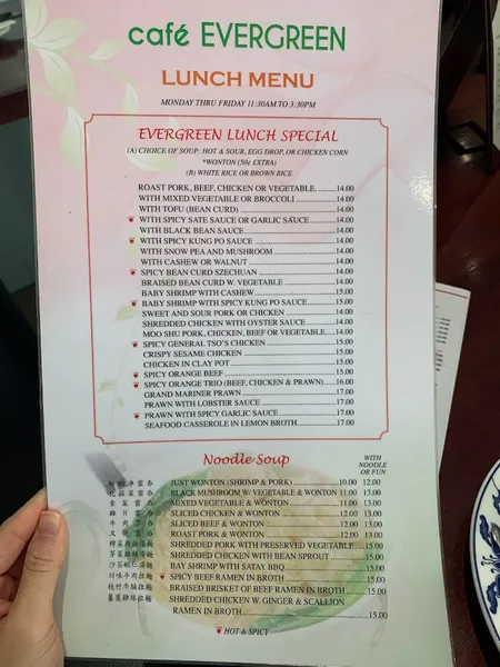 Menu Cafe Evergreen