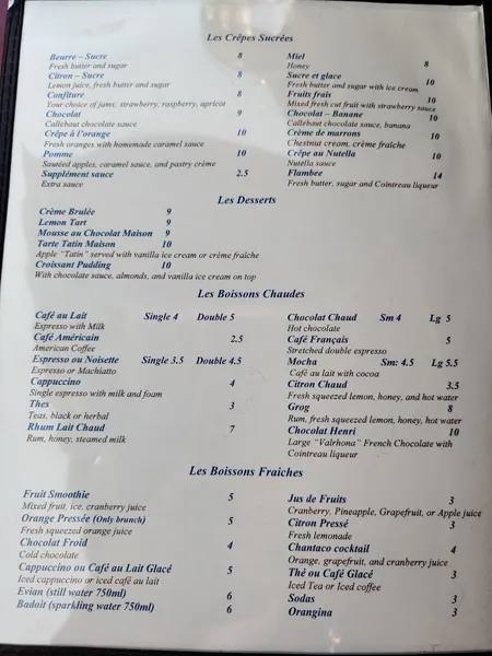 Menu Café Henri