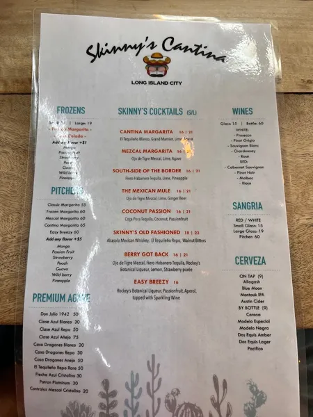 Menu Skinny's Cantina