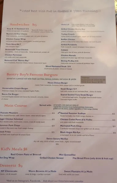 Menu Bantry Bay Publick House