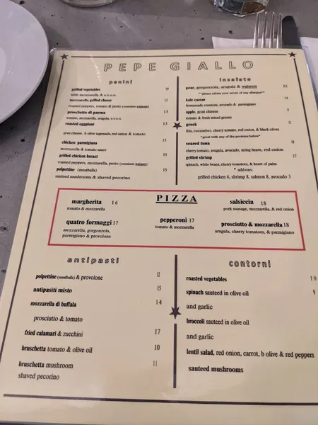 Menu Pepe Giallo