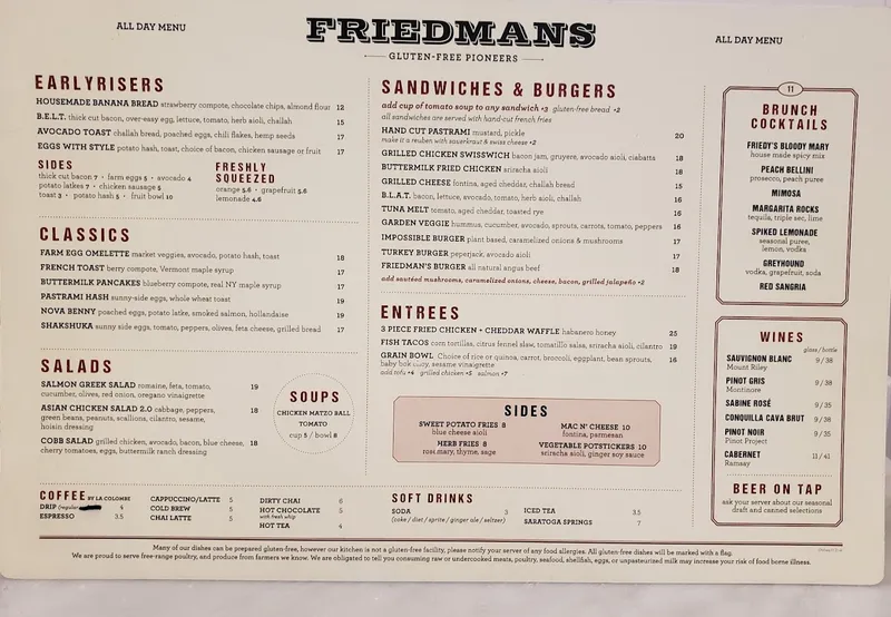 Menu Friedman’s