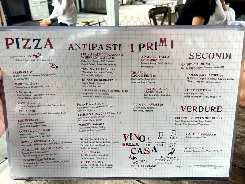 Menu Saraghina Pizzeria