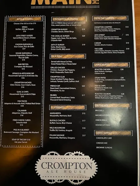 Menu Crompton Ale House