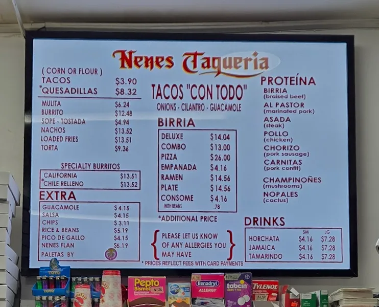 Menu Nene’s Deli Taqueria