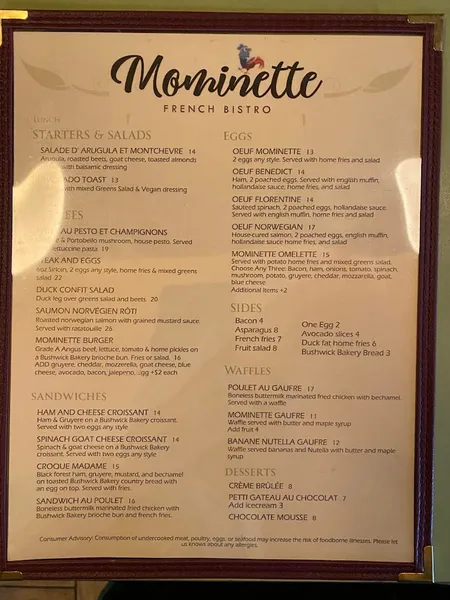 Menu Mominette Bistro