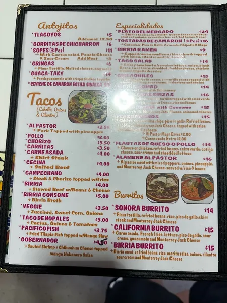 Menu Plaza Ortega