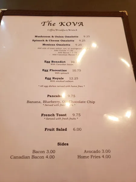 Menu The KOVA