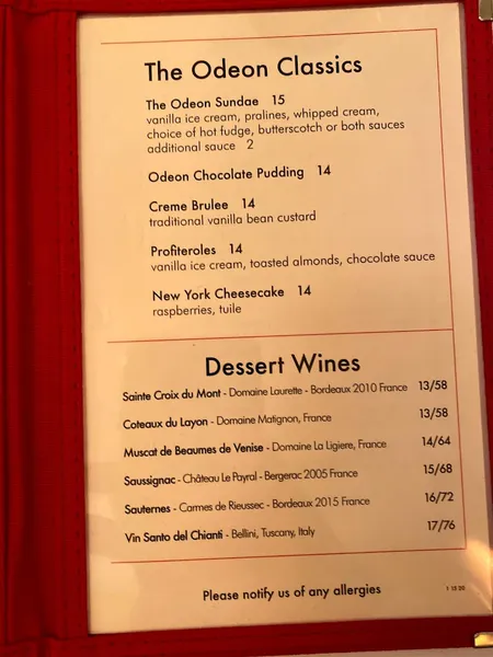 Menu The Odeon