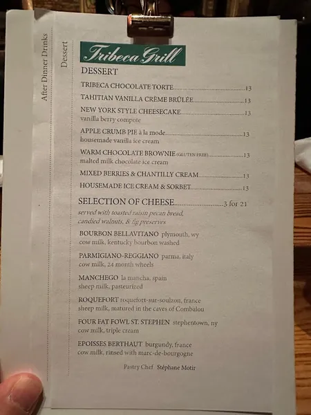 Menu Tribeca Grill