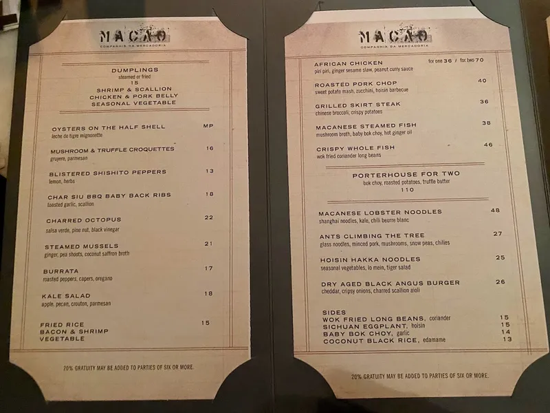 Menu Macao Trading Company