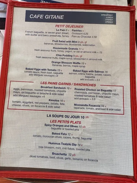 Menu Cafe Gitane