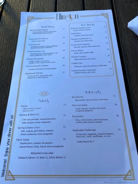 Menu The Ellington