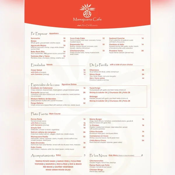 Menu Mamajuana Cafe