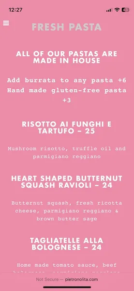 Menu Pietro Nolita