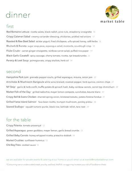 Menu Market Table