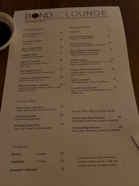 Menu BONDST