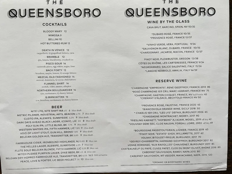 Menu The Queensboro