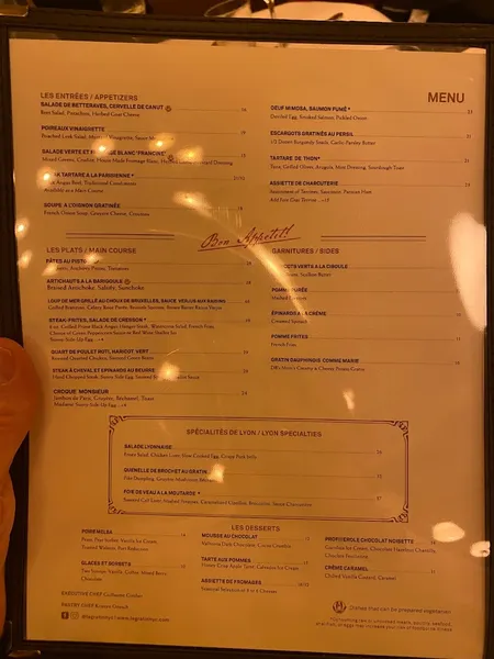 Menu Le Gratin