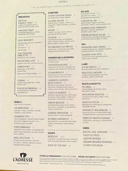 Menu L’Adresse American Bistro