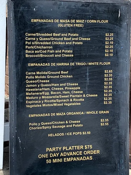 Menu Empanadas Cafe